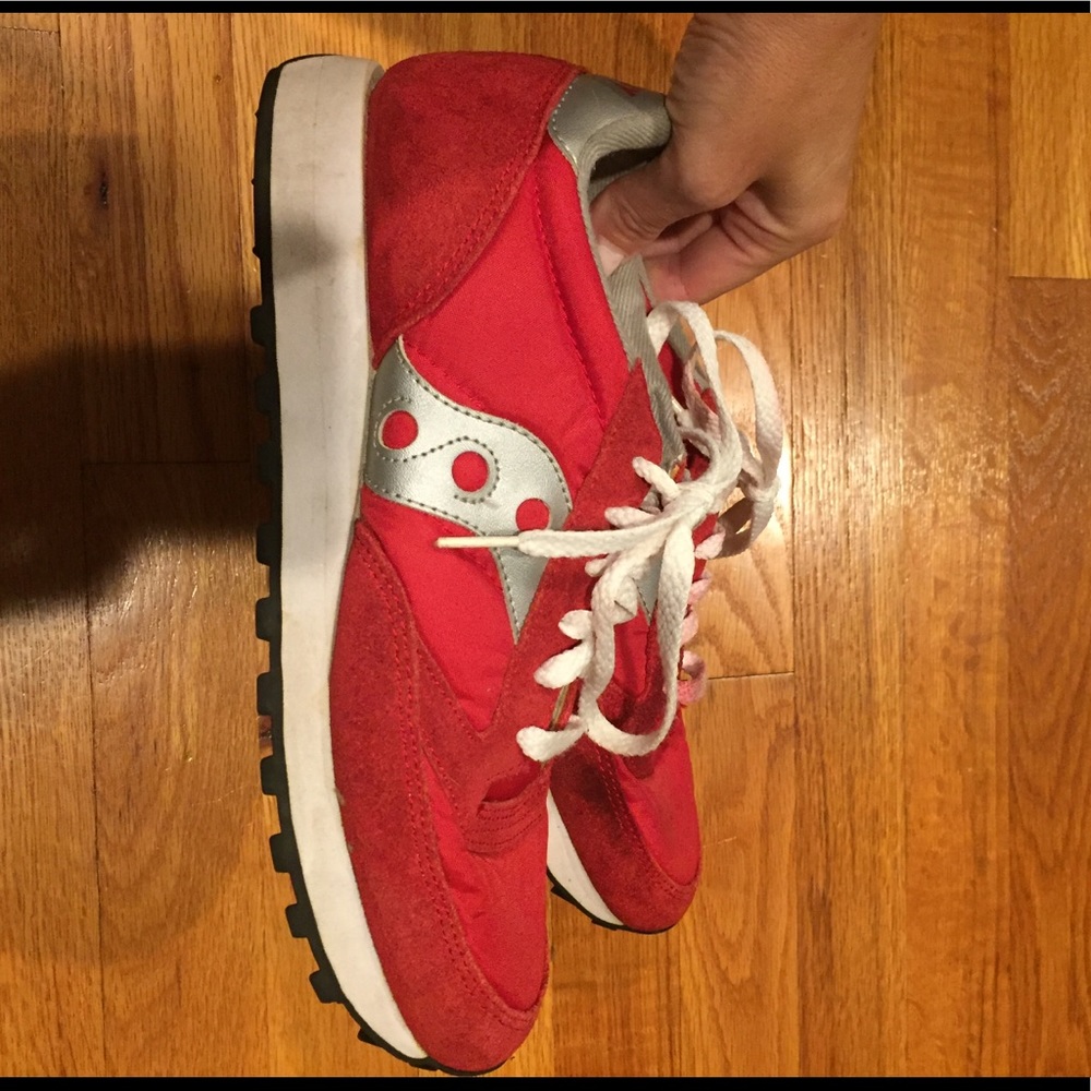 Red Saucony sneakers